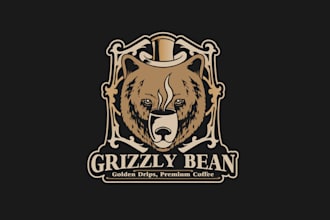 design realistic grizzly bean coffee logo