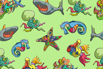 draw a seamless pattern for you in a colorful doodle style