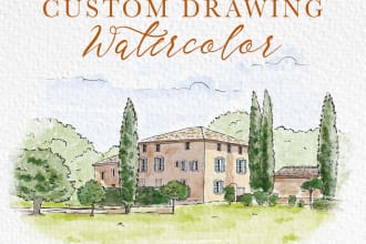 draw watercolor wedding venue, save the date, invitation