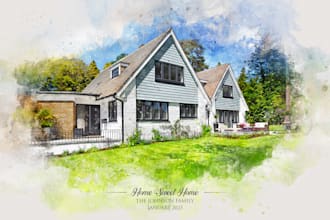 create house and building photo into watercolor art