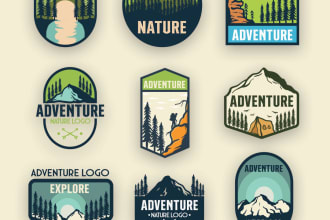 design awesome adventure, hiking  logo in vintage style