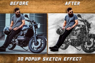 create 3d popup sketch effect