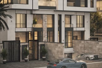 do modern house exterior photorealistic rendering and design