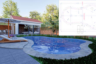 do swimming pool site plan, 3d pool design, permit set