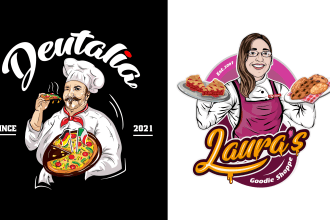 create 3d pizza, burger restaurant logo for food, drinks business