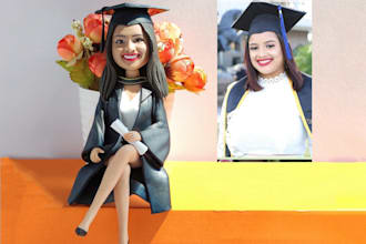 make clay doll sculpture gift for university,  college graduation students