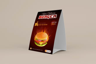 design roll up banner, restaurant flyer, food menu card, table tent