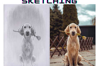 draw realistic pencil sketch, sketch of your and your pets