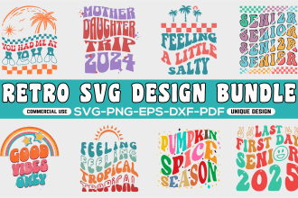 striped retro wavy groovy svg tshirt design bundle for etsy