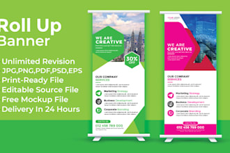 do outstanding roll up,banner design, company rollup,banners
