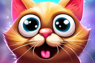 illustration cat animal pet cartoon portrait