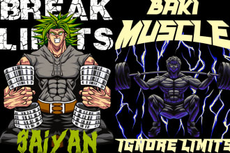 create anime and gym illustrations for tshirt