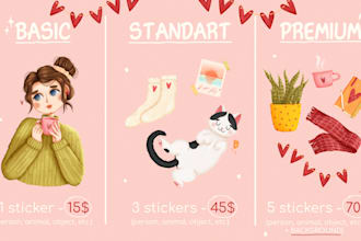 create cute custom stickers design, cute illustration design, clipart