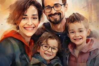 draw a family portrait into a digital watercolor painting