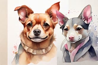 paint dog, cat or any pet portrait using watercolor