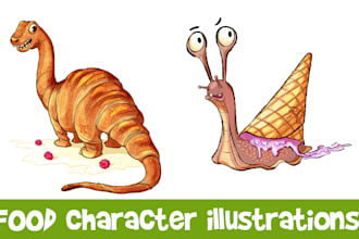 draw food characters or mascots for you from scratch