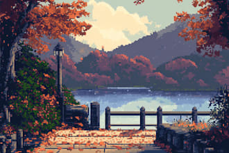 draw pixel landscape and friendship portrait