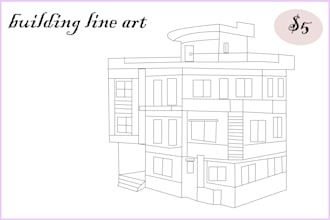 draw detailed building line art and product line art