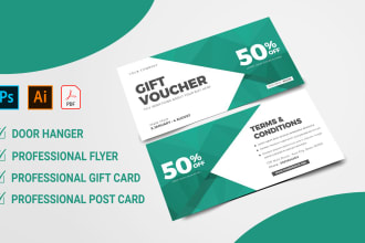 design any size print ready postcard, gift card, door hanger, flyer etc