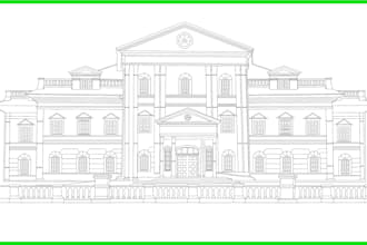 draw detailed building line art, sketch etc