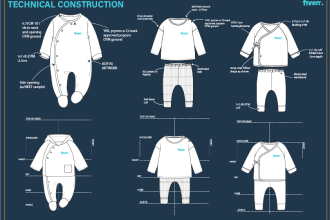 design kids clothing apparel tech pack for commercial use