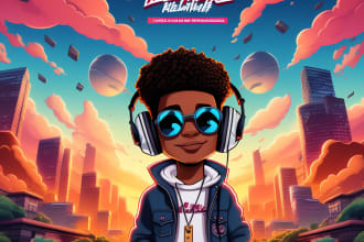 design cartoon album cover, mixtape or single cover art