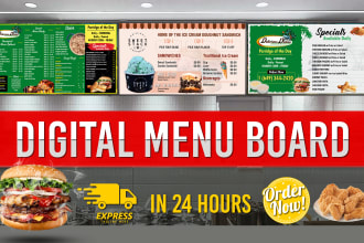 create digital menu board, food menu or restaurant menu design
