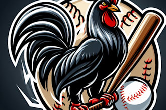 design meaningful black rooster softball mascot logo for you