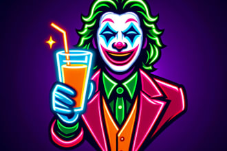 design high quality neon joker drink wine mascot logo for your company