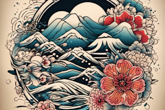create awesome japanese traditional tattoo style design