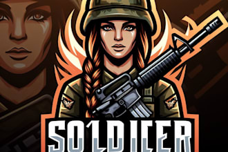 design wonderful women soldier esport mascot logo  with unlimited revision