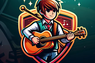 make unique guitar boy esport mascot logo design  with express delivery