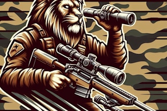 design eye catchy lion sniper mascot logo for you  with express delivery