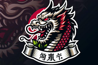 design awesome modern japanese dragon head mascot logo only 15 hours