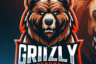 design awesome modern grizzly esport mascot logo only 15 hours