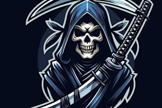 design high quality grim reaper samurai logo mascot in one day