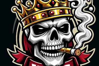 design wonderful king skull smoking mascot logo with unlimited revision