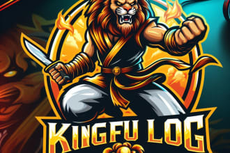 make a high quality kungfu lion mascot logo design with new concept
