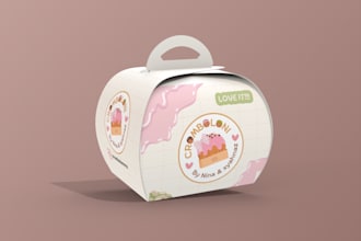 do unique cake packaging design, with 3d mockup, dieline