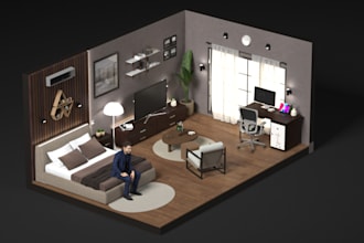 do realistic 3d room designs for you