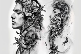 create custom realistic tattoo design, tattoo sleeve
