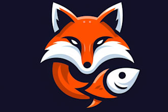 do fox, head, fox fish ,minimalst, mascot logo design