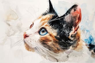 make a watercolor portrait of your cat dog animal pet