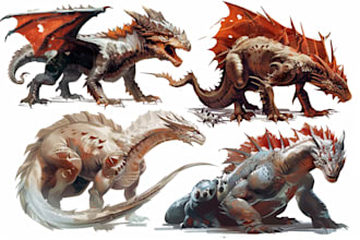 make concept art for characters, dragons and monsters