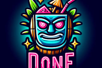 do neon style awesome tiki bar mascot logo design