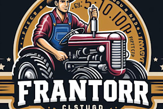 create beautiful tractor farmer mascot logo with express delivery