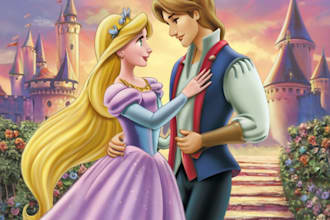draw you cute disney couple portrait