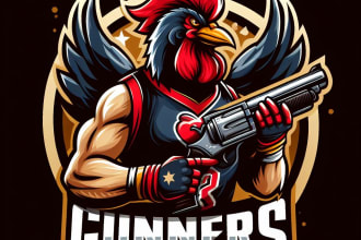 create amazing rooster gunners mascot logo  with unlimited revisions