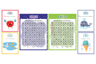 design amazing kids worksheets, flashcards with illustration