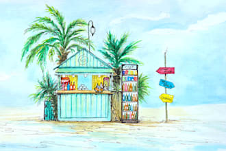 draw watercolor and ink color illustration art
